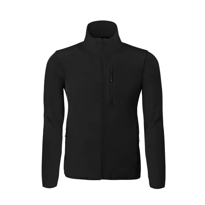 Chaqueta Exterior: Soft Shell, 92% Poliéster RPET/ 8% Elastano. Interior: 100% Poliéster Micropolar 