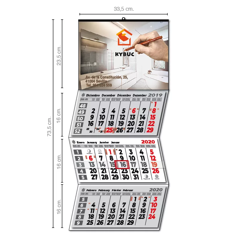 Calendario pared 3 meses vista