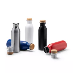 Bidón de acero inoxidable reciclado con tapón de bambú 650 ml