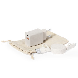 Set Cargadores Caña de Trigo/ ABS. Cargador USB Carga Rápida, 1 Salida USB y 1 Salida Tipo C