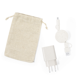 Set Cargadores Caña de Trigo/ ABS. Cargador USB Carga Rápida, 1 Salida USB y 1 Salida Tipo C