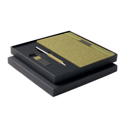 Set de libreta A5 de tapa dura hecha de corcho, tela y posos de té