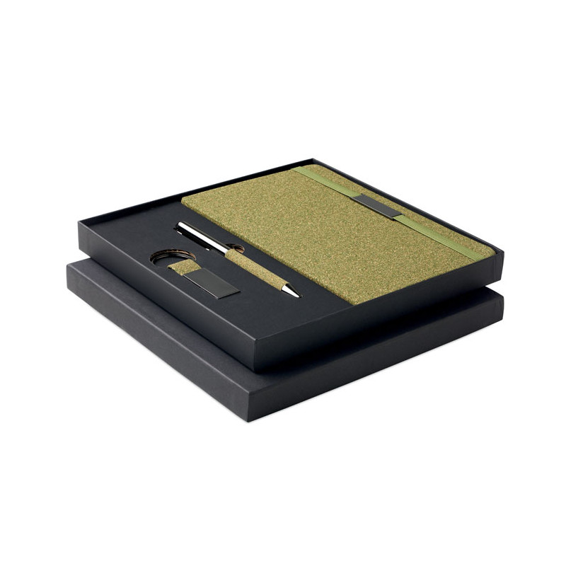 Set de libreta A5 de tapa dura hecha de corcho, tela y posos de té