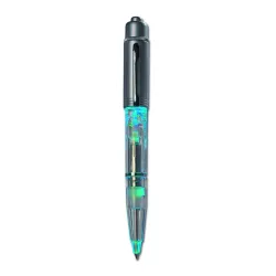 Bolígrafo con luz y mecanismo de giro. 1 pila botón incluida. Escritura azul.