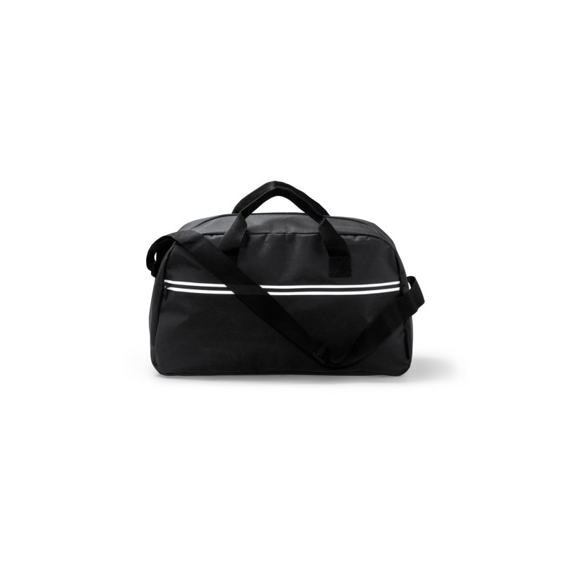 Bolso de deporte en 300D RPET con asas reforzadas y cinta para hombro.
