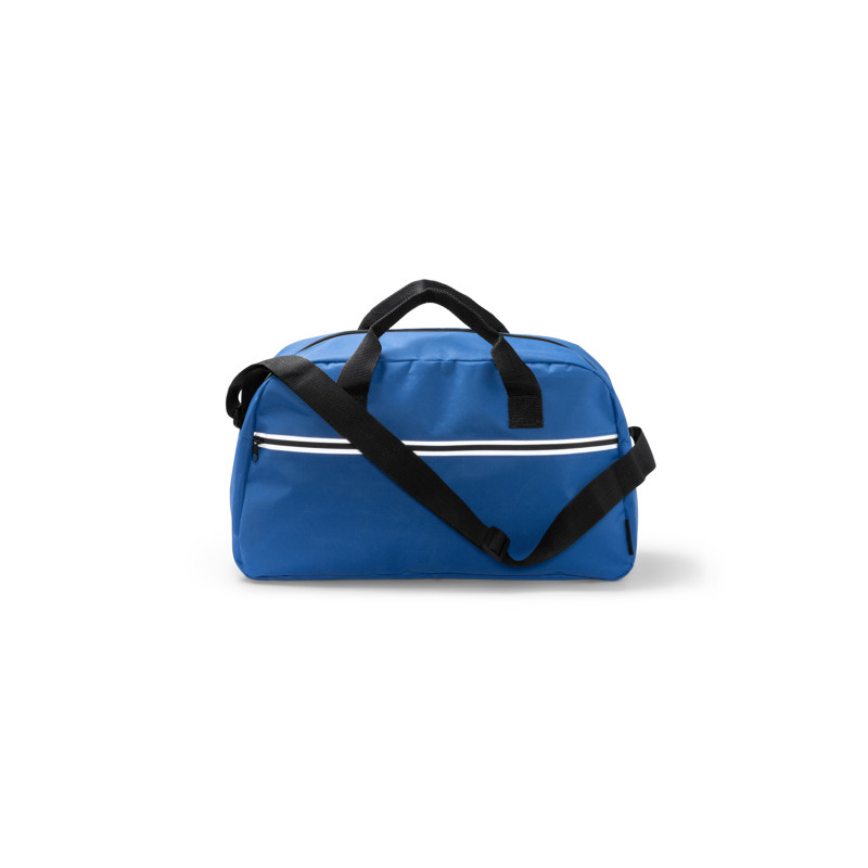 Bolso de deporte en 300D RPET con asas reforzadas y cinta para hombro.