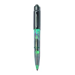 Bolígrafo con luz y mecanismo de giro. 1 pila botón incluida. Escritura azul.