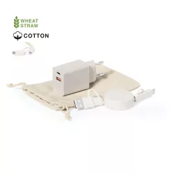 Set Cargadores Caña de Trigo/ ABS. Cargador USB Carga Rápida, 1 Salida USB y 1 Salida Tipo C