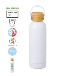Bidón Térmico Sublimación Acero Inox/ Bambú 500 ml