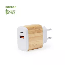 Cargador USB Caña de Trigo/ ABS/ Bambú