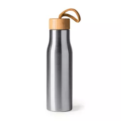 Bidon de acero inoxidable con tapón de bambú. 600 ml