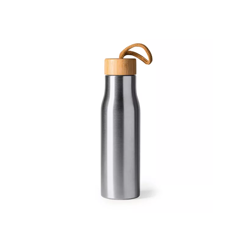 Bidon de acero inoxidable con tapón de bambú. 600 ml