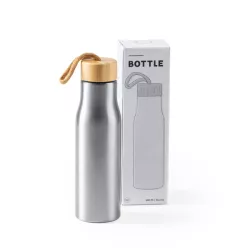 Bidon de acero inoxidable con tapón de bambú. 600 ml