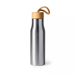 Bidon de acero inoxidable con tapón de bambú. 600 ml