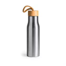 Bidon de acero inoxidable con tapón de bambú. 600 ml