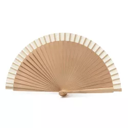 Abanico con varillas de madera y tela de algodón.