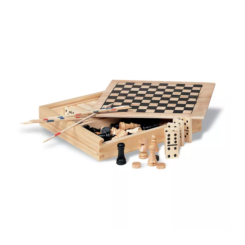 4 juegos en caja de madera