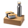 Set de fiambrera con cubiertos y bidón, de acero inoxidable.